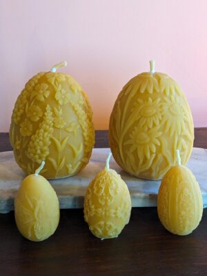 Large Floral Egg Beeswax Candle